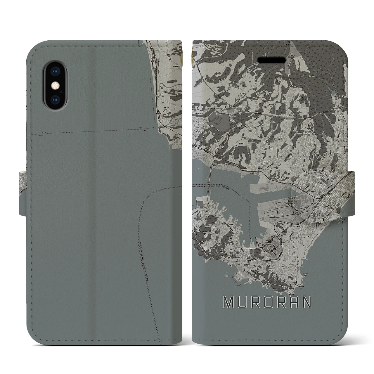 【室蘭(北海道)】地図柄iPhoneケース(手帳タイプ)モノトーン・iPhone XS / X 用