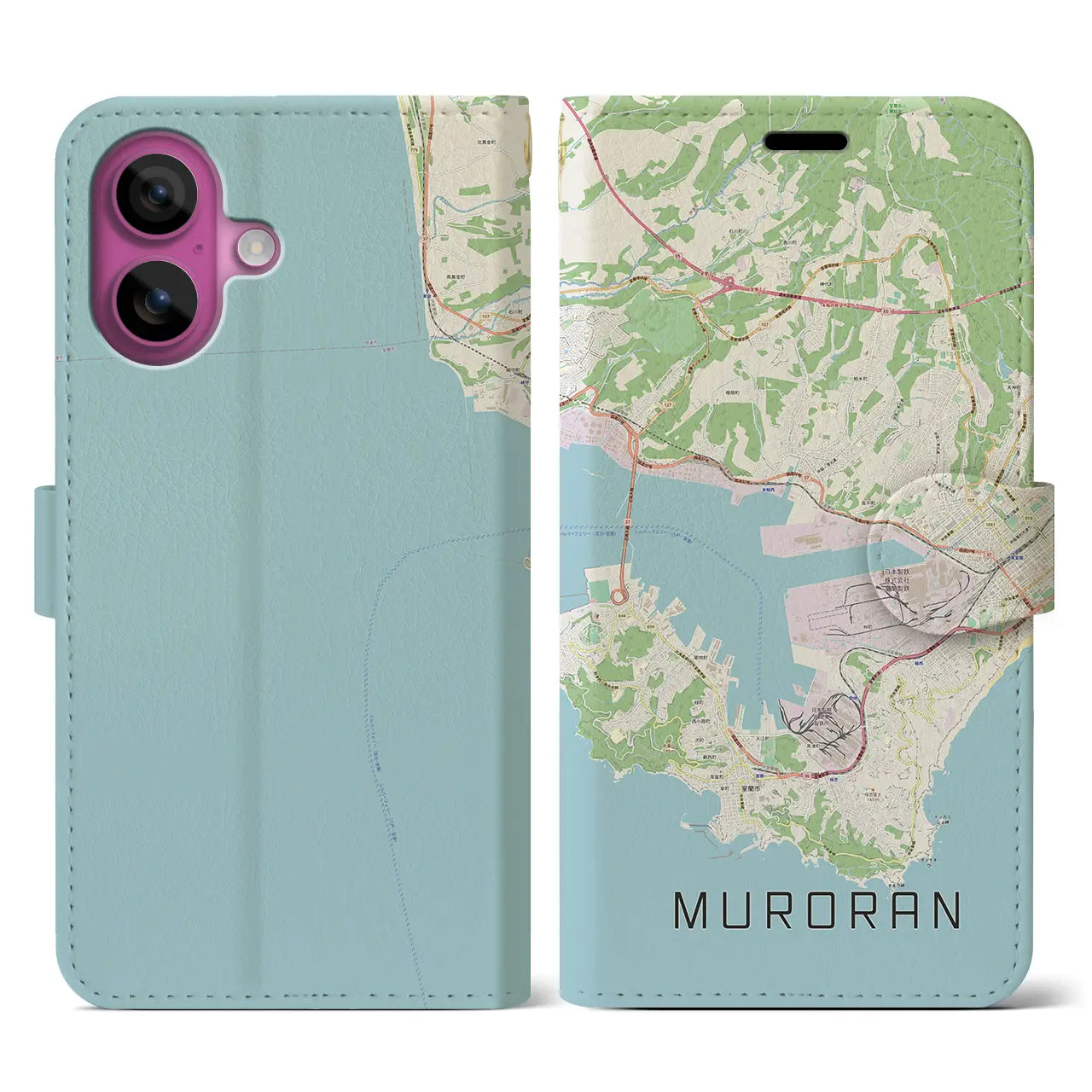 【室蘭(北海道)】地図柄iPhoneケース(手帳タイプ)ナチュラル・iPhone 16 Pro 用
