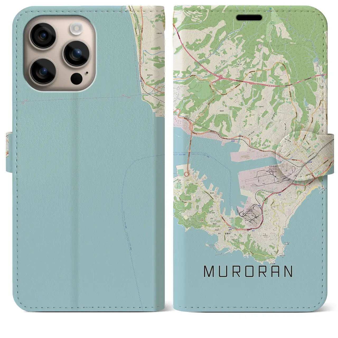 【室蘭(北海道)】地図柄iPhoneケース(手帳タイプ)ナチュラル・iPhone 16 Plus 用