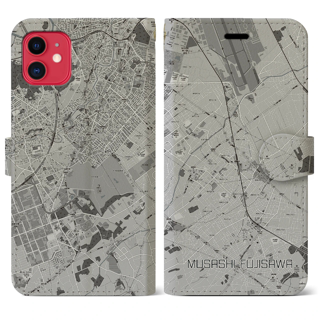 【武蔵藤沢(埼玉県)】地図柄iPhoneケース(手帳タイプ)モノトーン・iPhone 11 用