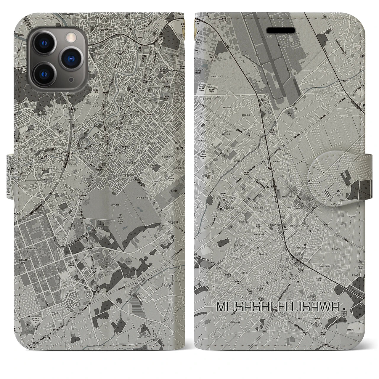 【武蔵藤沢(埼玉県)】地図柄iPhoneケース(手帳タイプ)モノトーン・iPhone 11 Pro Max 用