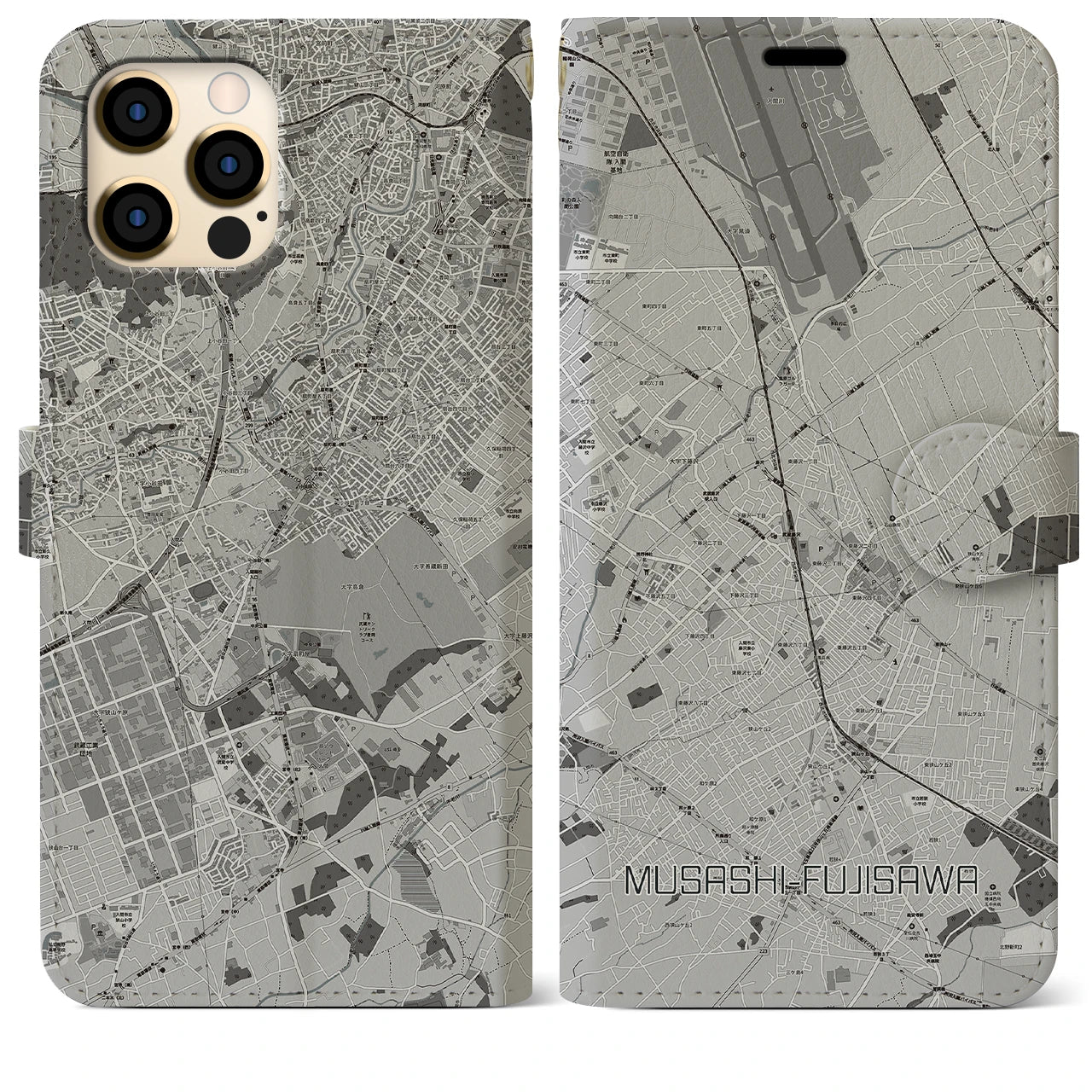 【武蔵藤沢(埼玉県)】地図柄iPhoneケース(手帳タイプ)モノトーン・iPhone 12 Pro Max 用