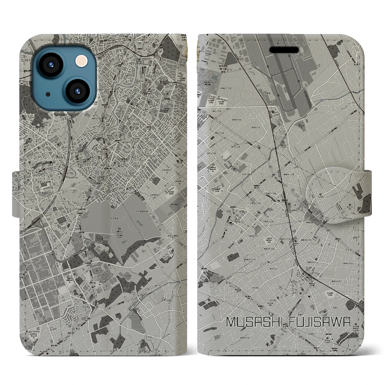 【武蔵藤沢(埼玉県)】地図柄iPhoneケース(手帳タイプ)モノトーン・iPhone 13 用