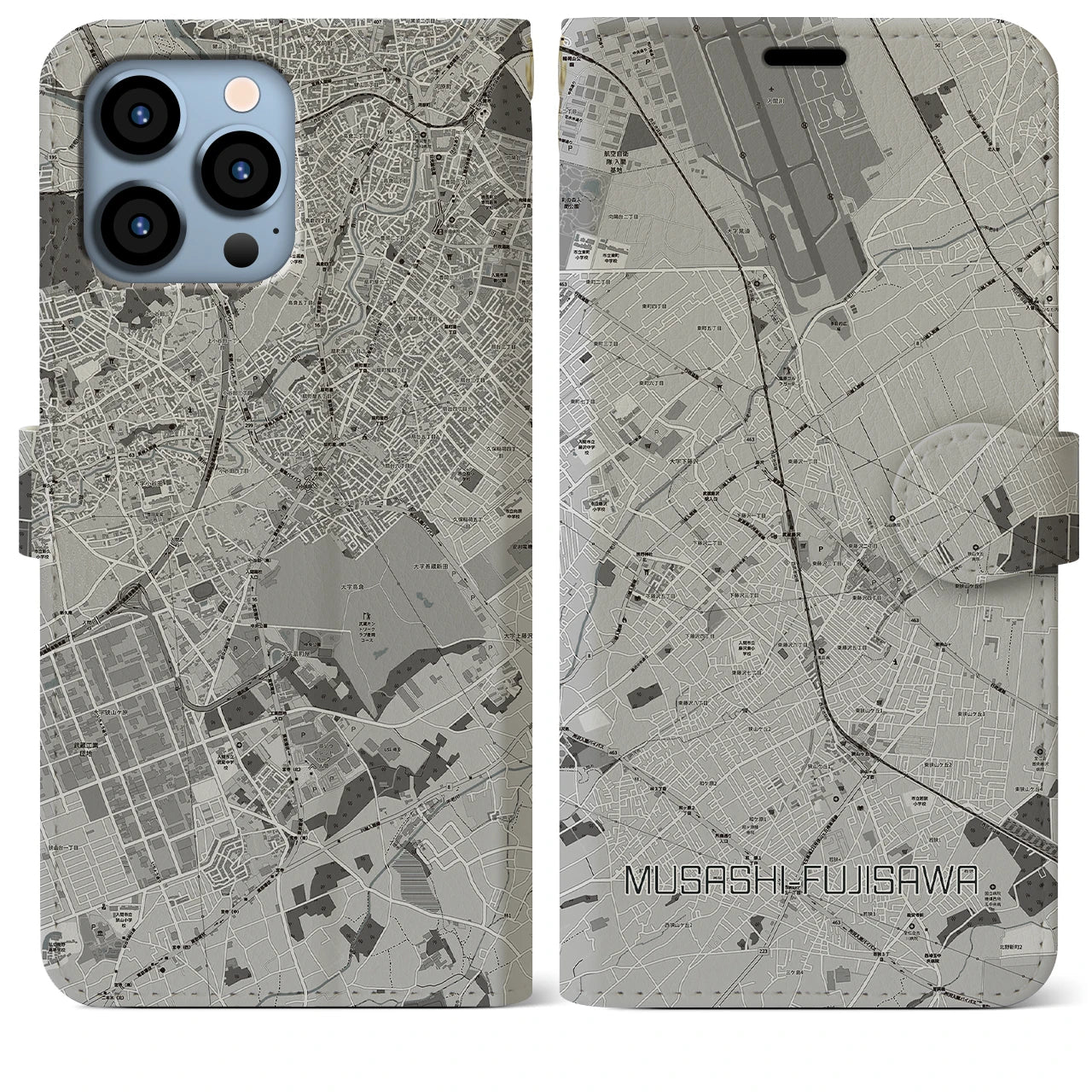 【武蔵藤沢(埼玉県)】地図柄iPhoneケース(手帳タイプ)モノトーン・iPhone 13 Pro Max 用