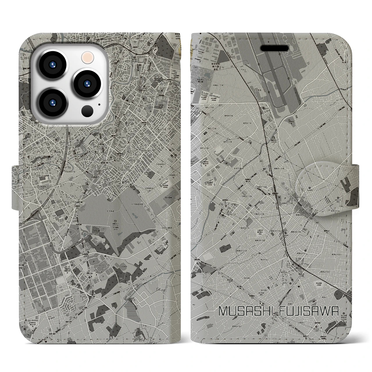 【武蔵藤沢(埼玉県)】地図柄iPhoneケース(手帳タイプ)モノトーン・iPhone 13 Pro 用