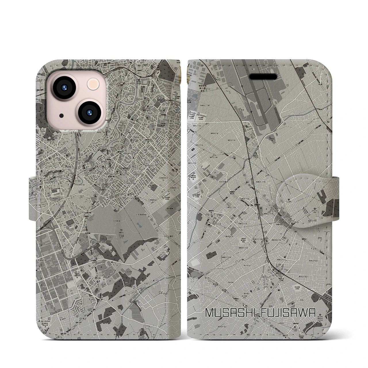 【武蔵藤沢(埼玉県)】地図柄iPhoneケース(手帳タイプ)モノトーン・iPhone 13 mini 用