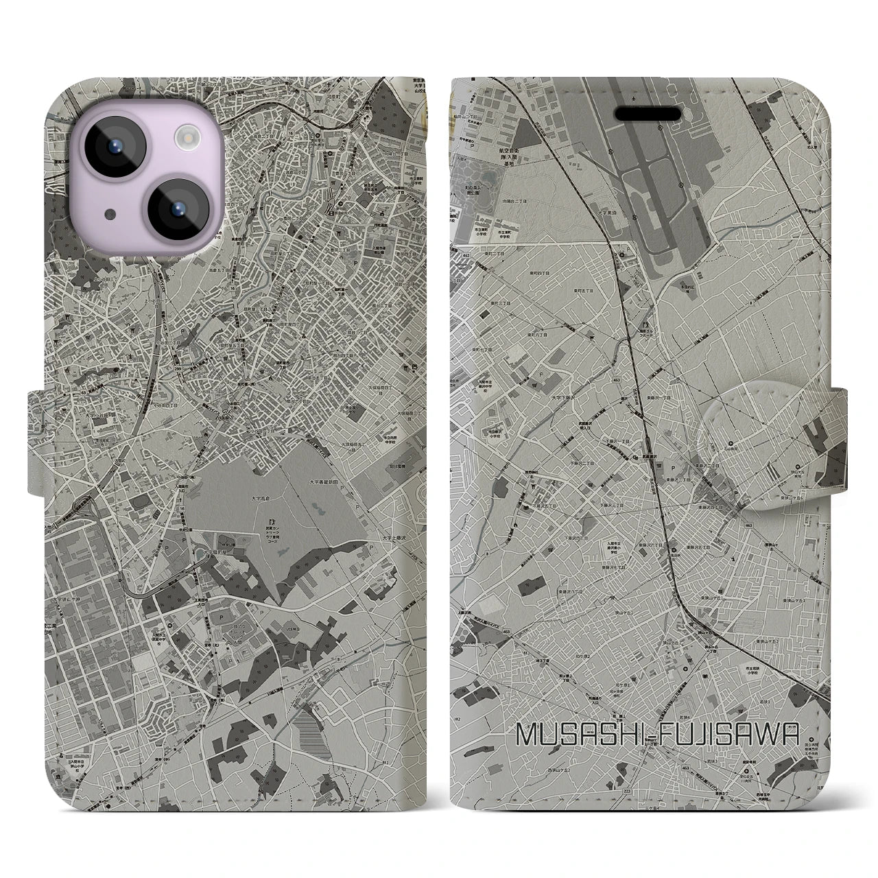 【武蔵藤沢(埼玉県)】地図柄iPhoneケース(手帳タイプ)モノトーン・iPhone 14 用