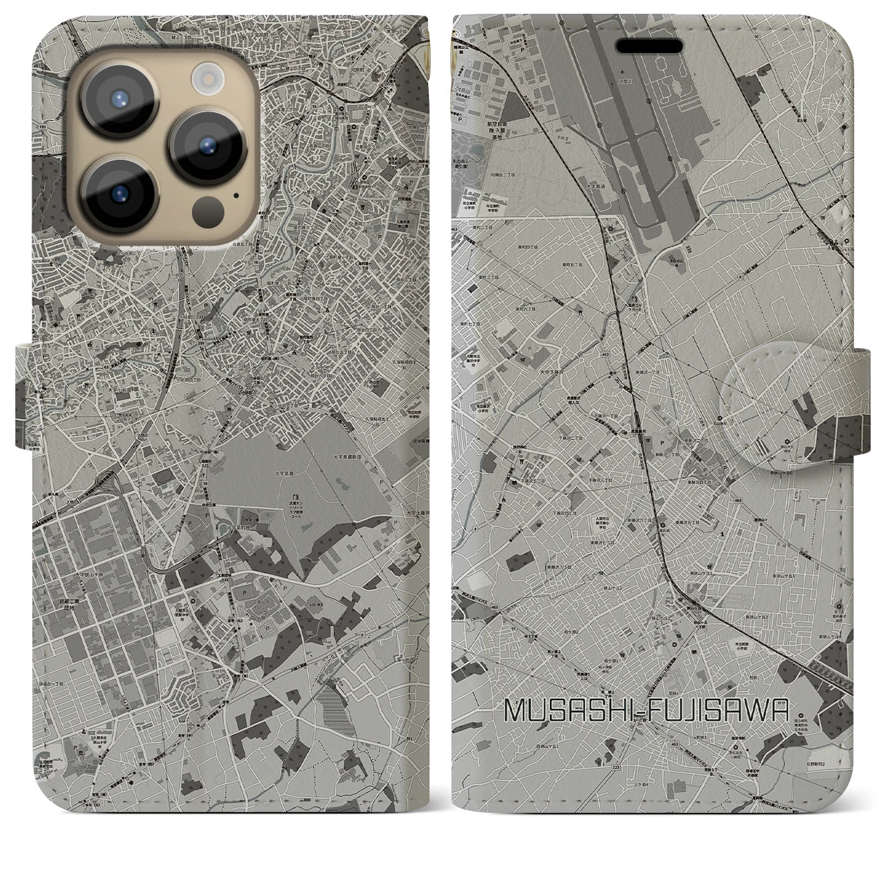 【武蔵藤沢(埼玉県)】地図柄iPhoneケース(手帳タイプ)モノトーン・iPhone 14 Pro Max 用