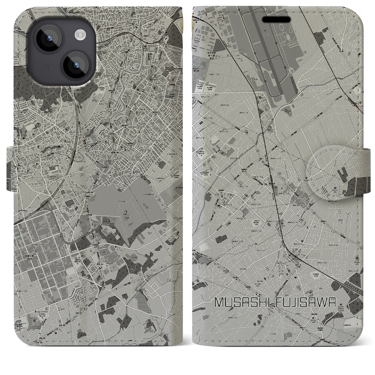 【武蔵藤沢(埼玉県)】地図柄iPhoneケース(手帳タイプ)モノトーン・iPhone 14 Plus 用