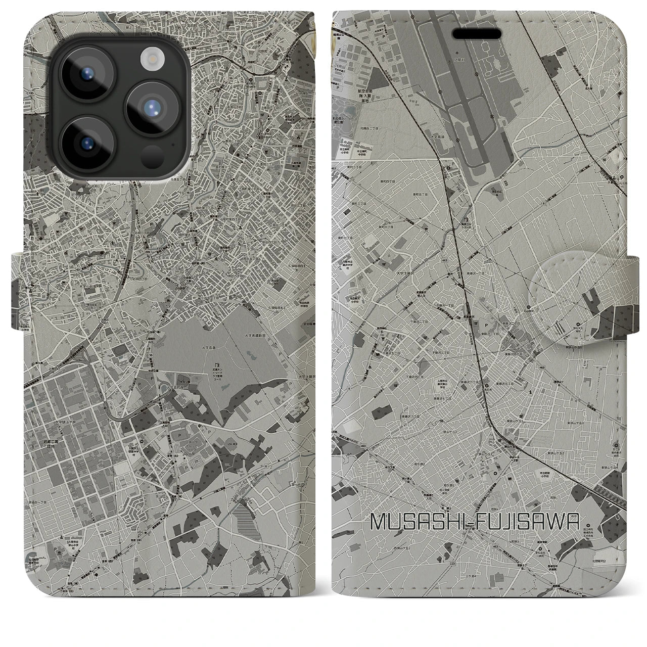 【武蔵藤沢(埼玉県)】地図柄iPhoneケース(手帳タイプ)モノトーン・iPhone 15 Pro Max 用