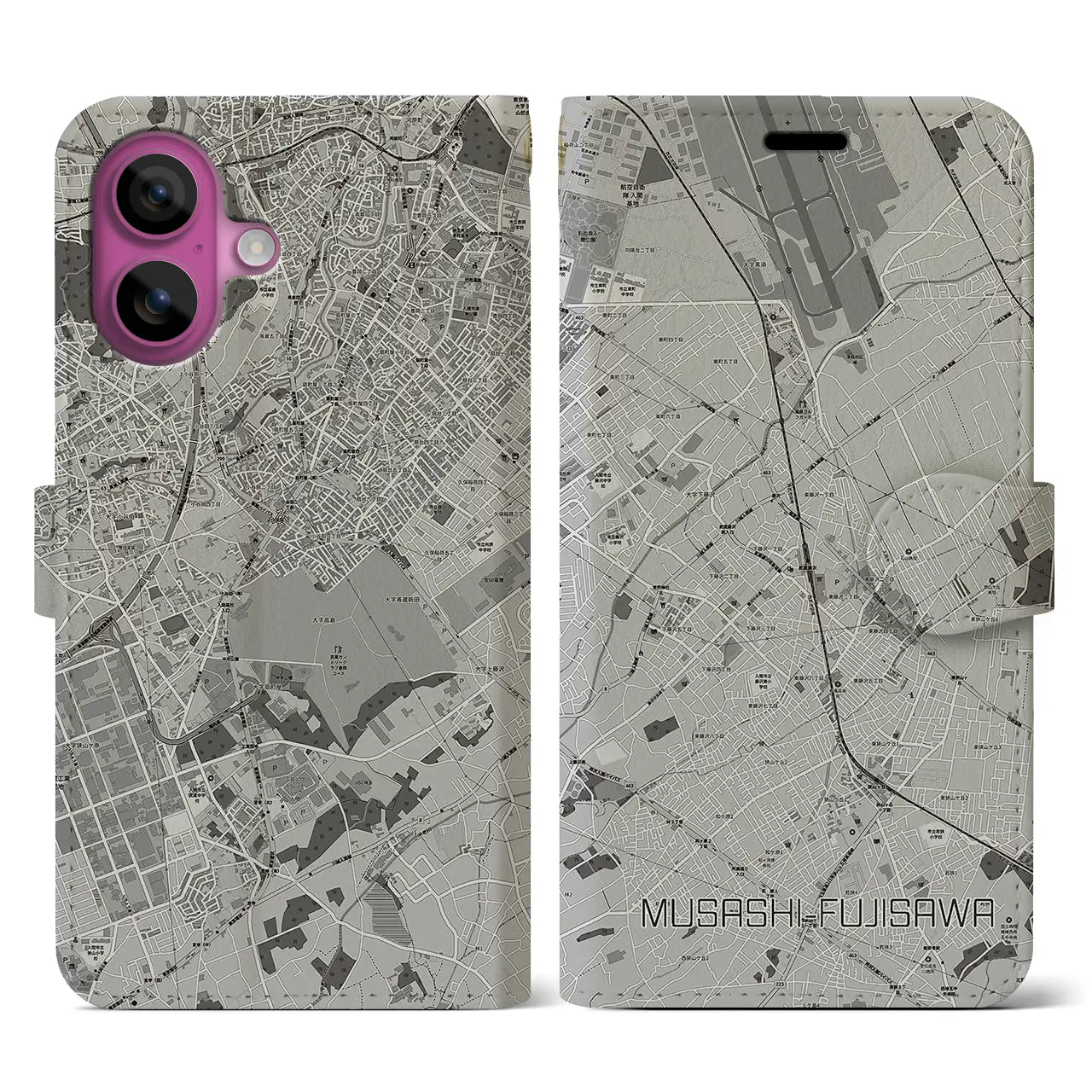 【武蔵藤沢(埼玉県)】地図柄iPhoneケース(手帳タイプ)モノトーン・iPhone 16 Pro 用