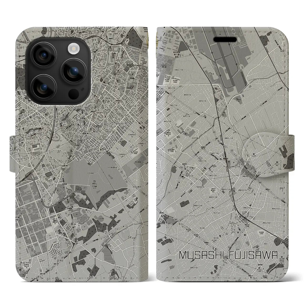 【武蔵藤沢(埼玉県)】地図柄iPhoneケース(手帳タイプ)モノトーン・iPhone 16 用