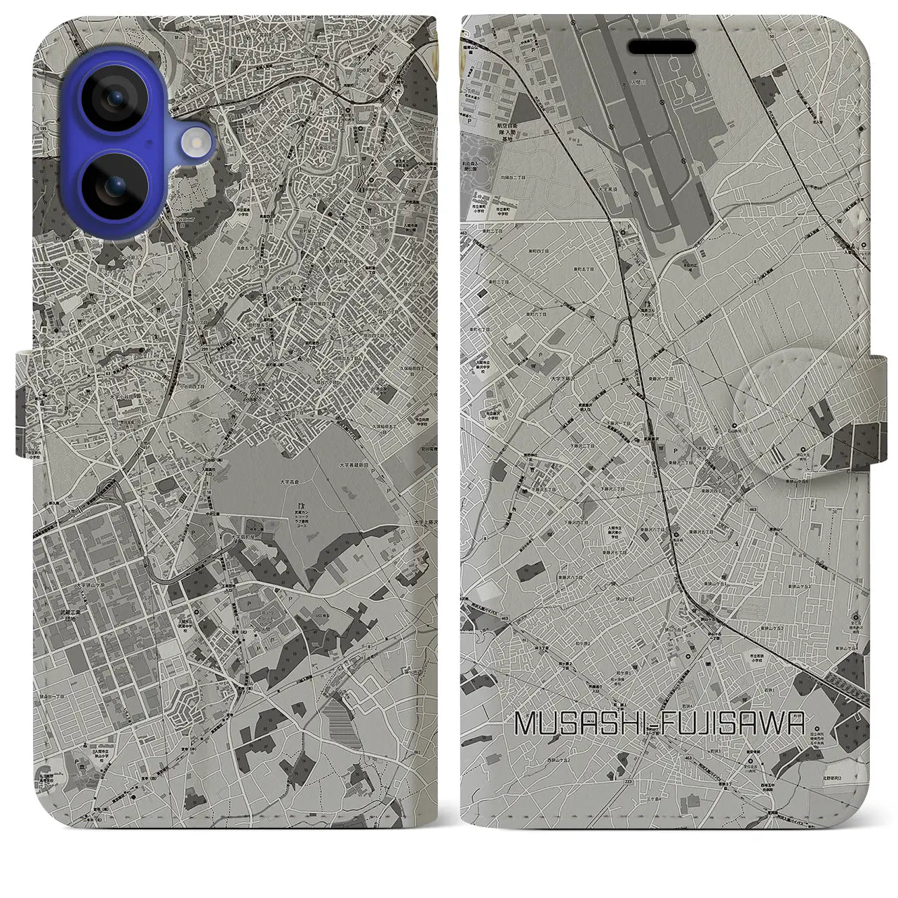 【武蔵藤沢(埼玉県)】地図柄iPhoneケース(手帳タイプ)モノトーン・iPhone 16 Pro Max 用