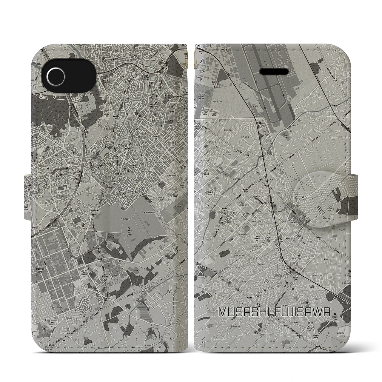 【武蔵藤沢(埼玉県)】地図柄iPhoneケース(手帳タイプ)モノトーン・iPhone SE(第3 / 第2世代) / 8 / 7 / 6s / 6 用