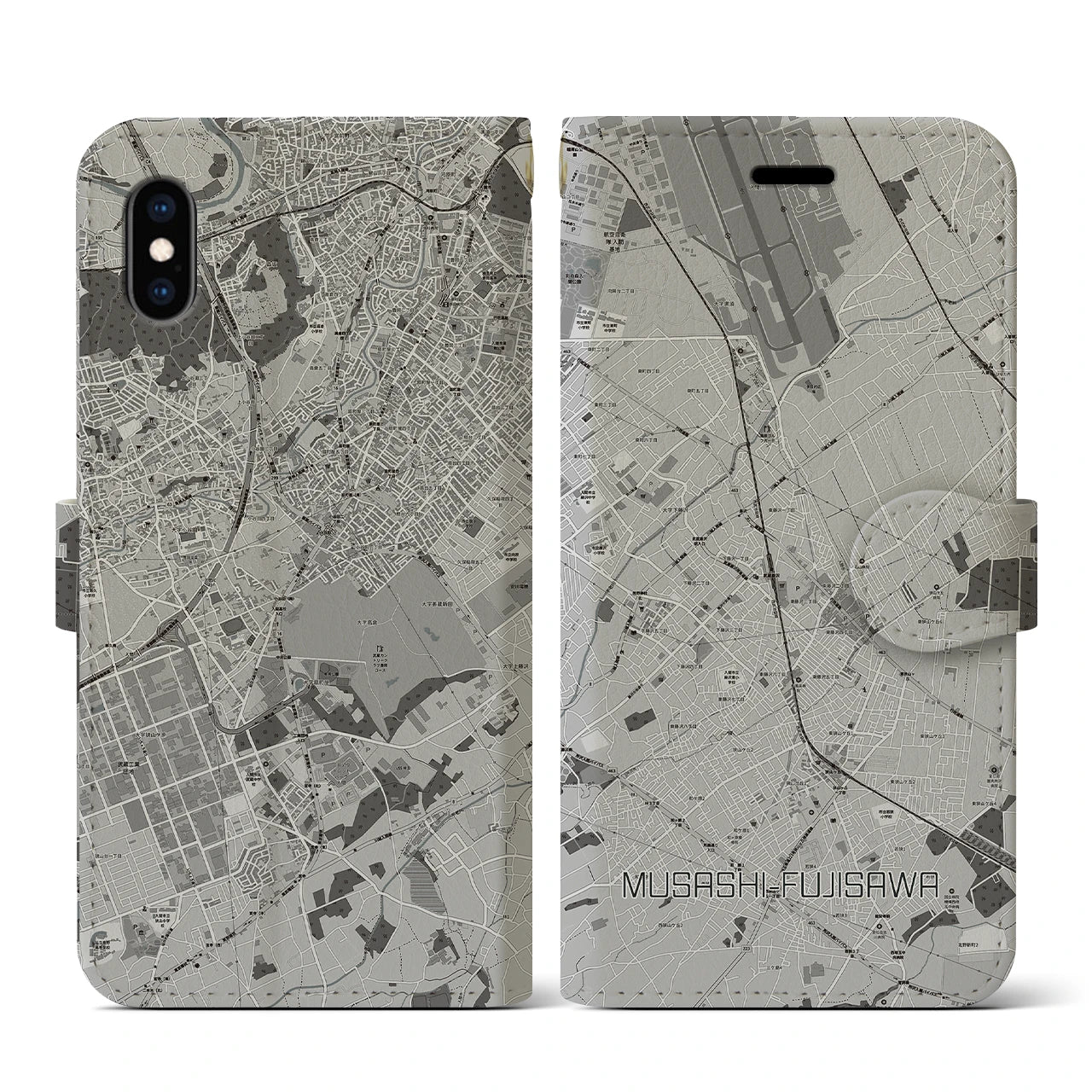 【武蔵藤沢(埼玉県)】地図柄iPhoneケース(手帳タイプ)モノトーン・iPhone XS / X 用