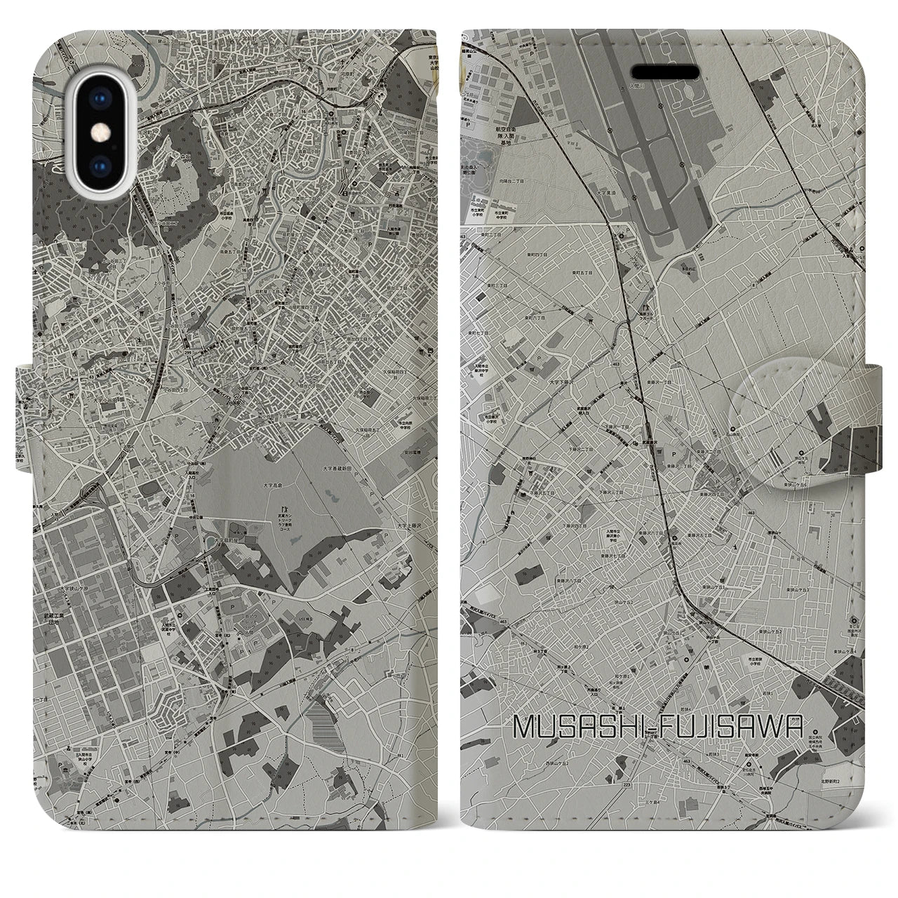 【武蔵藤沢(埼玉県)】地図柄iPhoneケース(手帳タイプ)モノトーン・iPhone XS Max 用