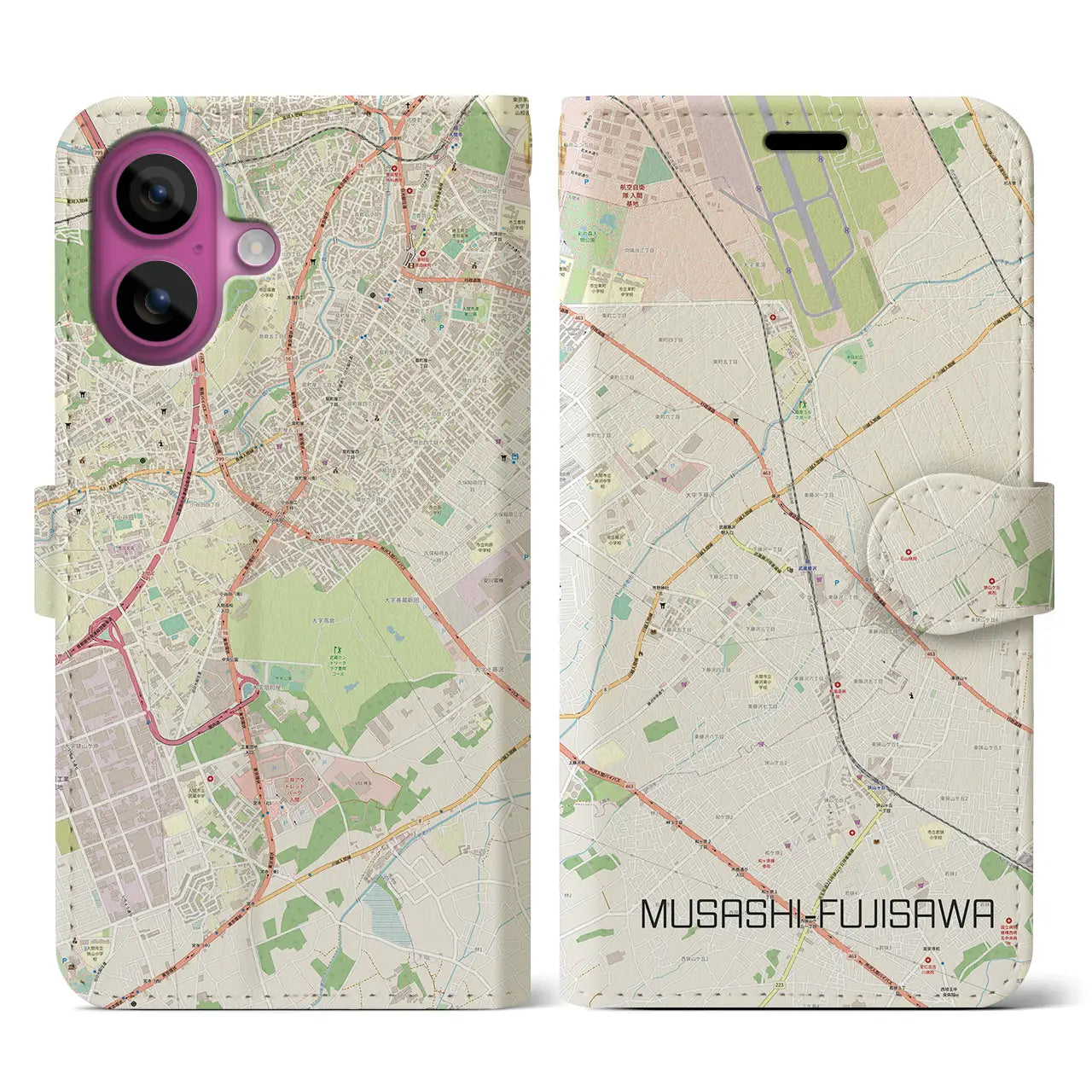 【武蔵藤沢(埼玉県)】地図柄iPhoneケース(手帳タイプ)ナチュラル・iPhone 16 Pro 用