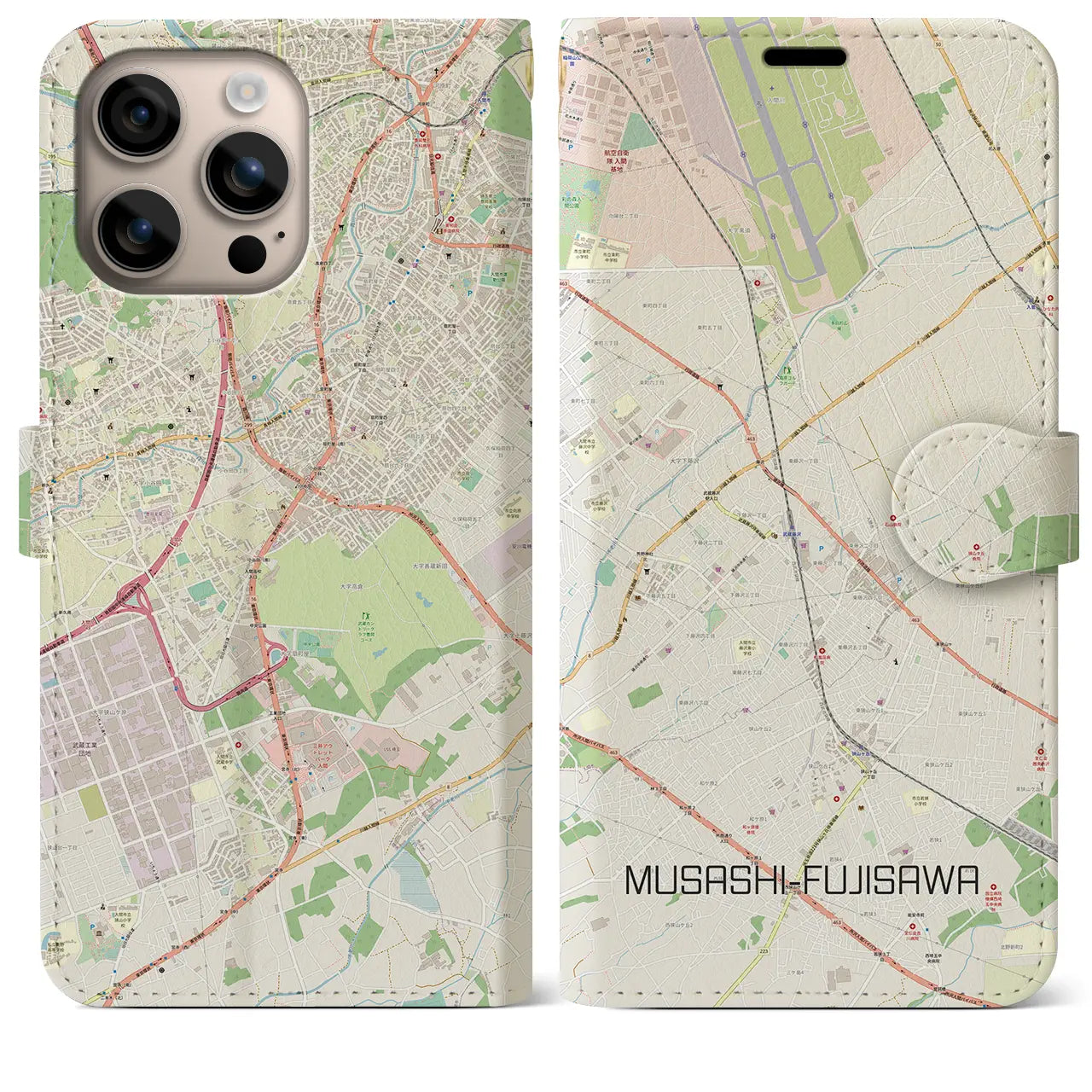 【武蔵藤沢(埼玉県)】地図柄iPhoneケース(手帳タイプ)ナチュラル・iPhone 16 Plus 用