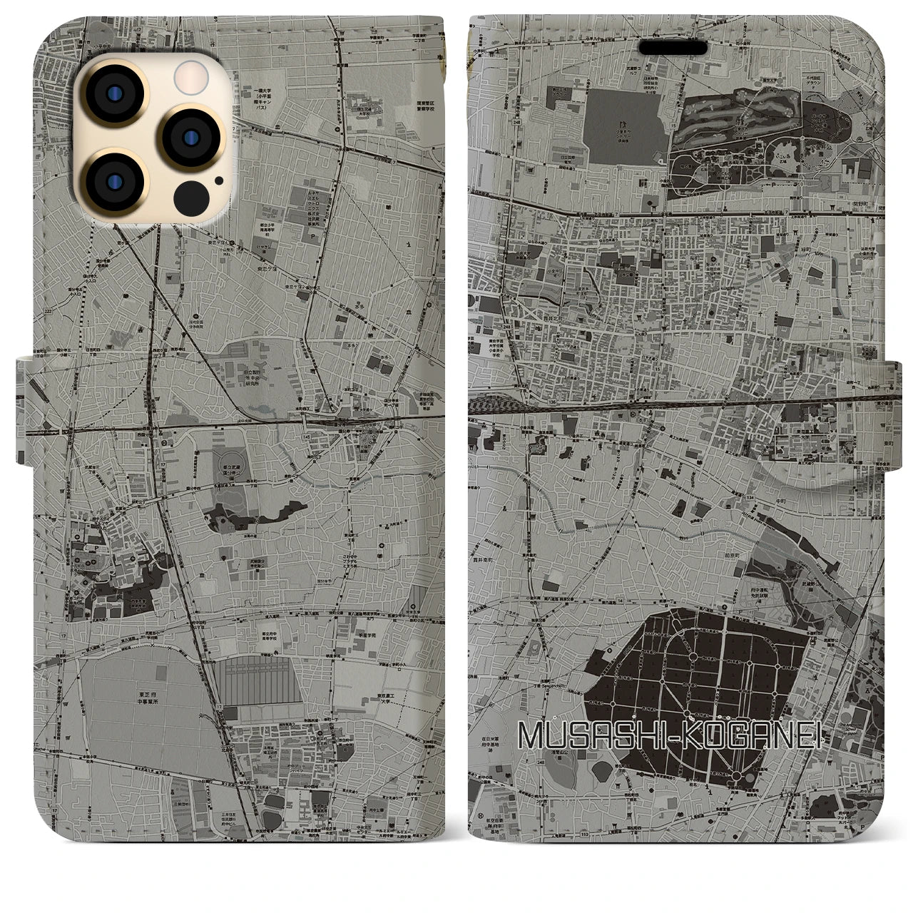 【武蔵小金井(東京都)】地図柄iPhoneケース(手帳タイプ)モノトーン・iPhone 12 Pro Max 用