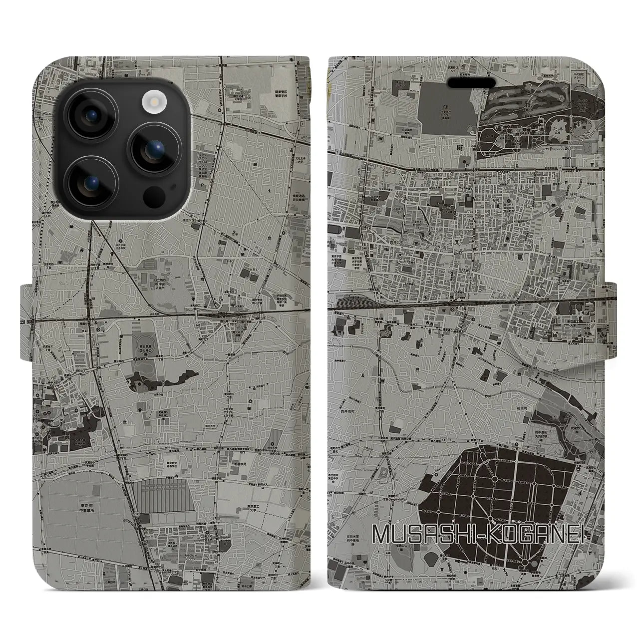 【武蔵小金井(東京都)】地図柄iPhoneケース(手帳タイプ)モノトーン・iPhone 16 用