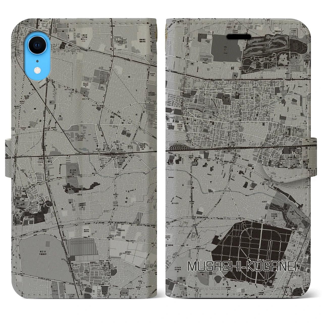 【武蔵小金井(東京都)】地図柄iPhoneケース(手帳タイプ)モノトーン・iPhone XR 用