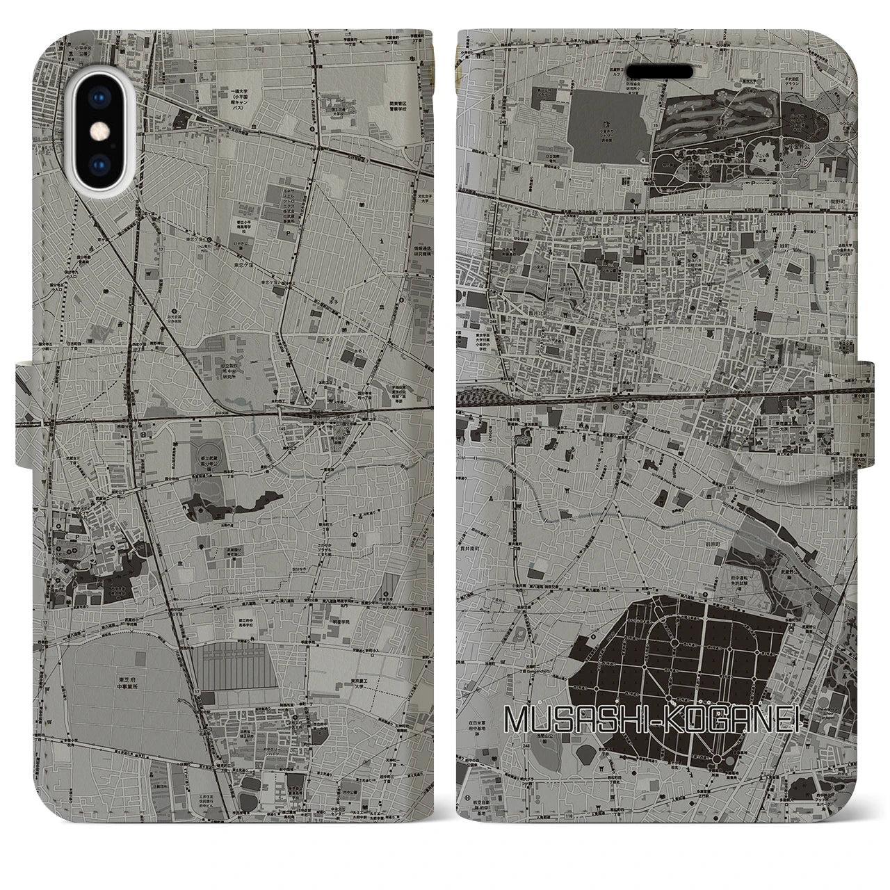 【武蔵小金井(東京都)】地図柄iPhoneケース(手帳タイプ)モノトーン・iPhone XS Max 用