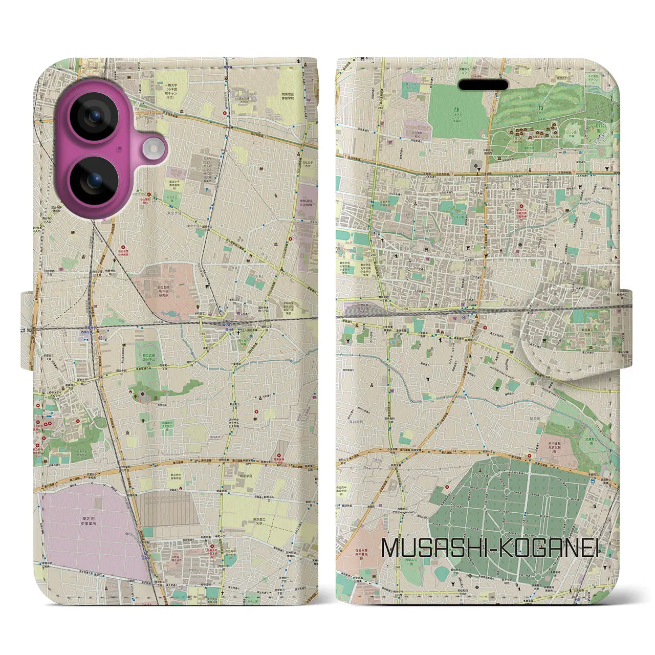 【武蔵小金井(東京都)】地図柄iPhoneケース(手帳タイプ)ナチュラル・iPhone 16 Pro 用