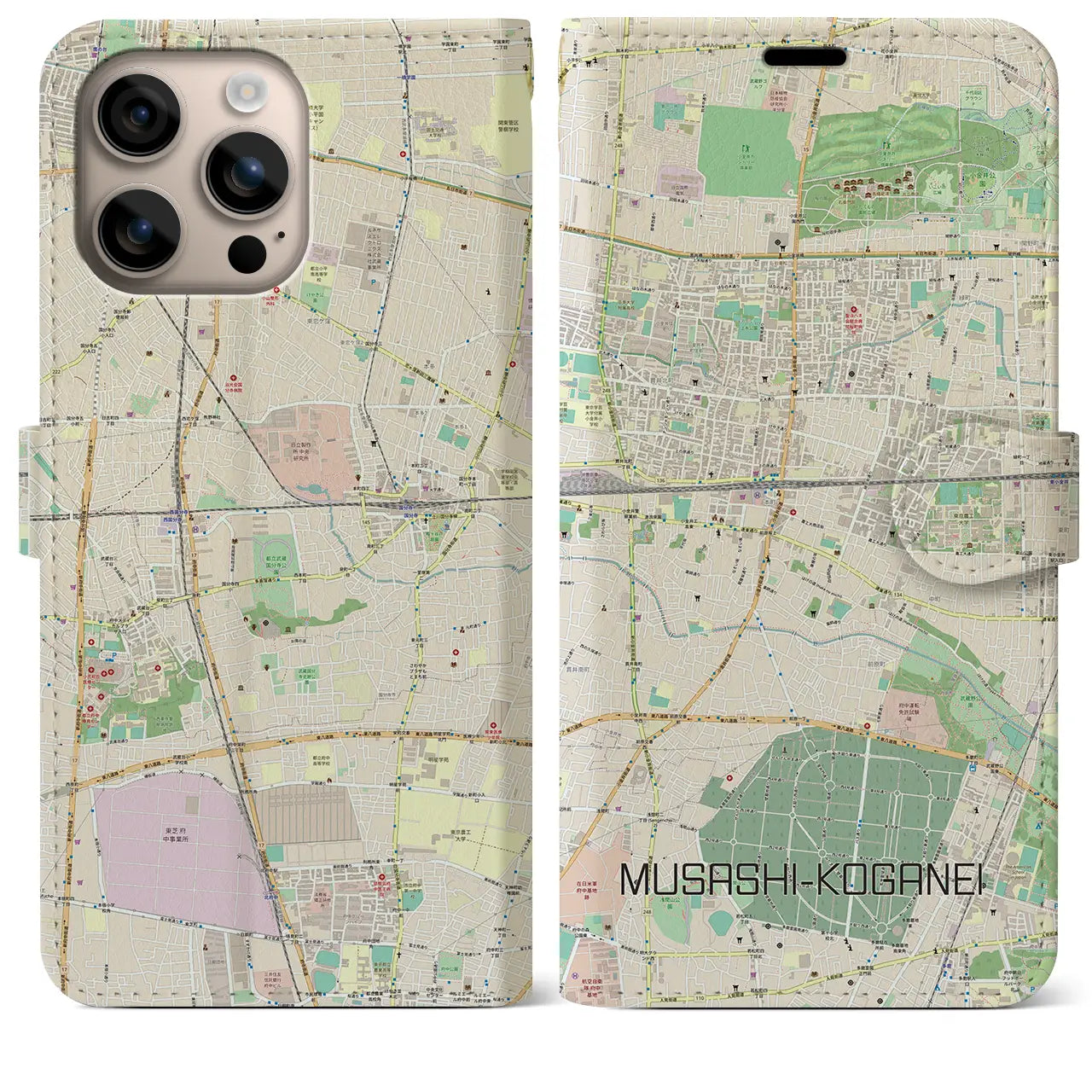 【武蔵小金井(東京都)】地図柄iPhoneケース(手帳タイプ)ナチュラル・iPhone 16 Plus 用