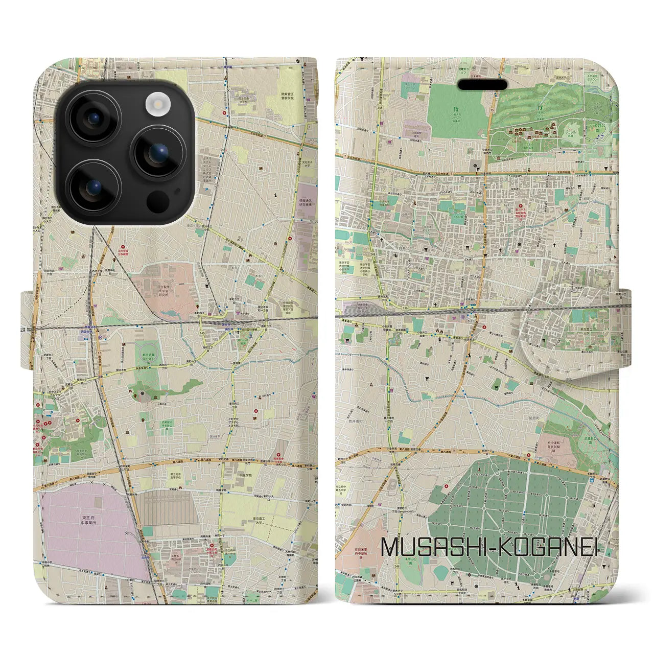 【武蔵小金井(東京都)】地図柄iPhoneケース(手帳タイプ)ナチュラル・iPhone 16 用
