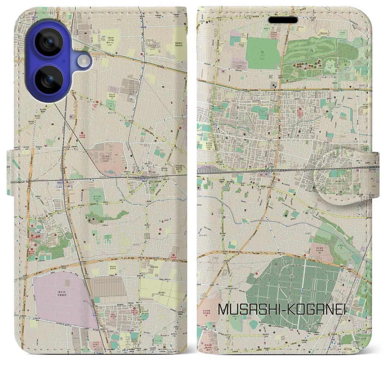 【武蔵小金井(東京都)】地図柄iPhoneケース(手帳タイプ)ナチュラル・iPhone 16 Pro Max 用