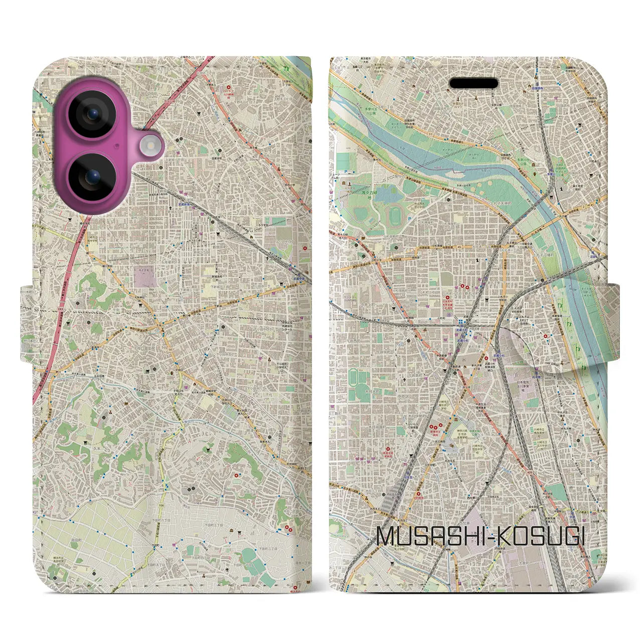 【武蔵小杉(神奈川県)】地図柄iPhoneケース(手帳タイプ)ナチュラル・iPhone 16 Pro 用