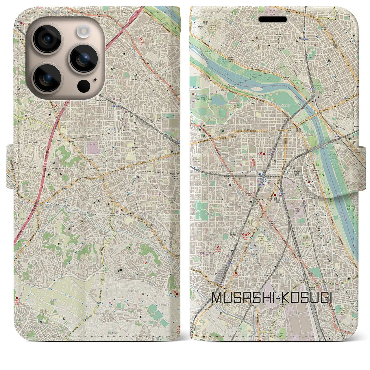 【武蔵小杉(神奈川県)】地図柄iPhoneケース(手帳タイプ)ナチュラル・iPhone 16 Plus 用