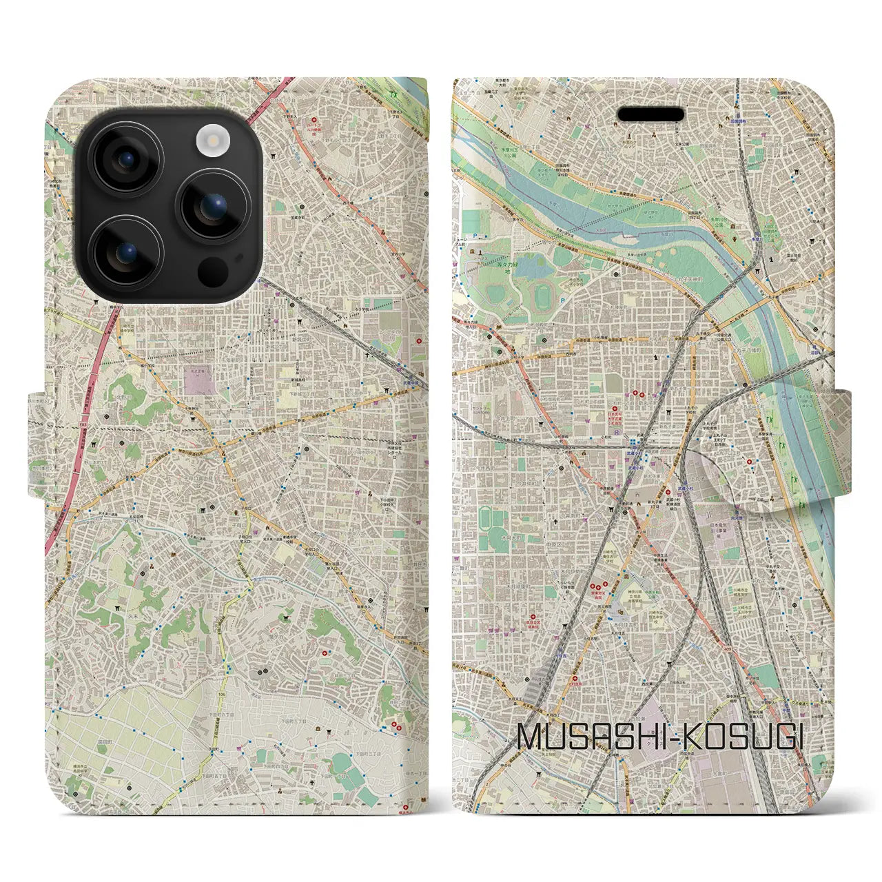 【武蔵小杉(神奈川県)】地図柄iPhoneケース(手帳タイプ)ナチュラル・iPhone 16 用