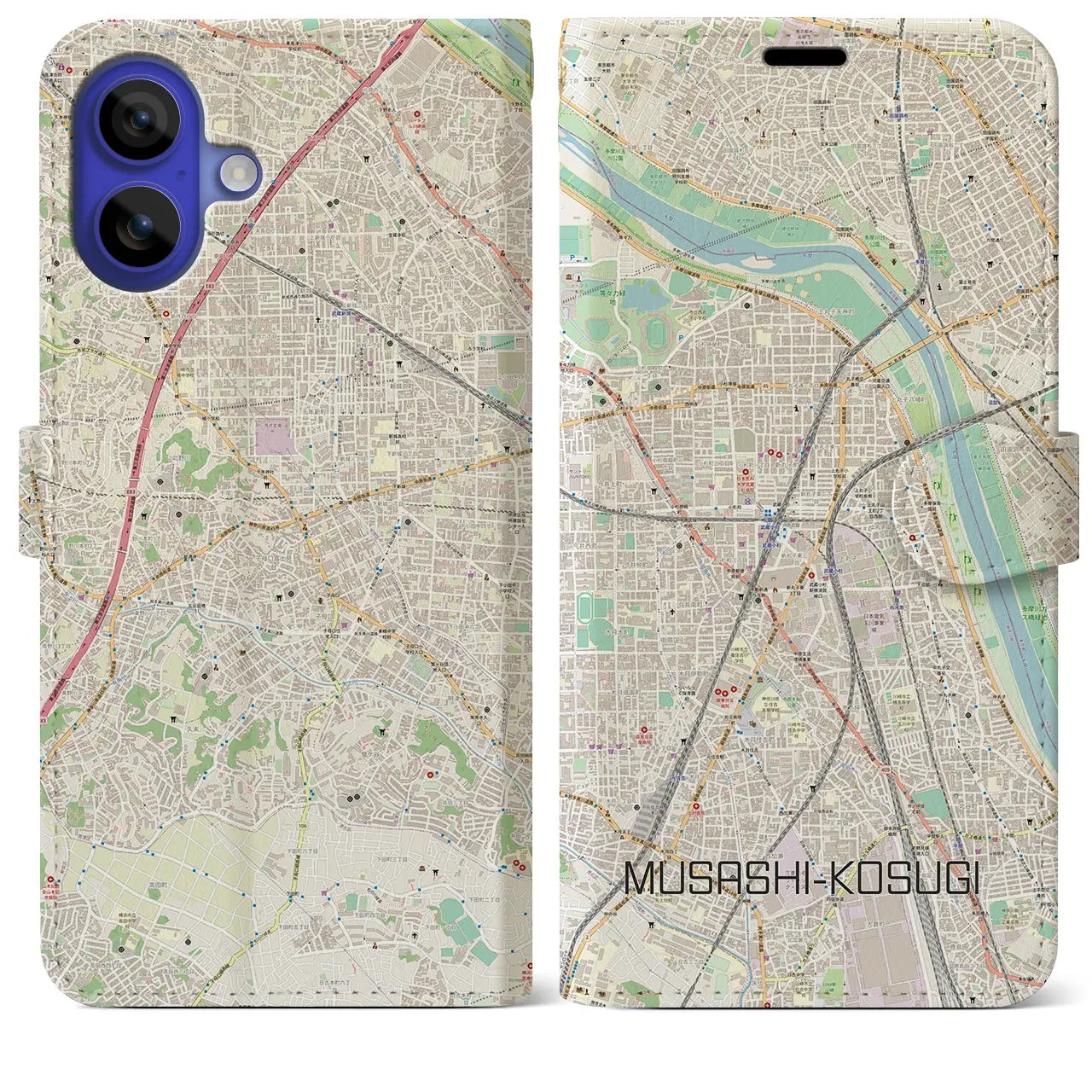 【武蔵小杉(神奈川県)】地図柄iPhoneケース(手帳タイプ)ナチュラル・iPhone 16 Pro Max 用