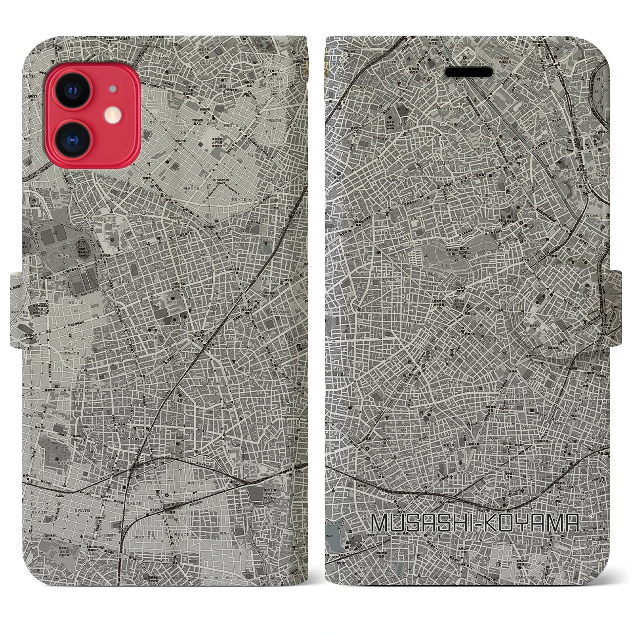 【武蔵小山(東京都)】地図柄iPhoneケース(手帳タイプ)モノトーン・iPhone 11 用