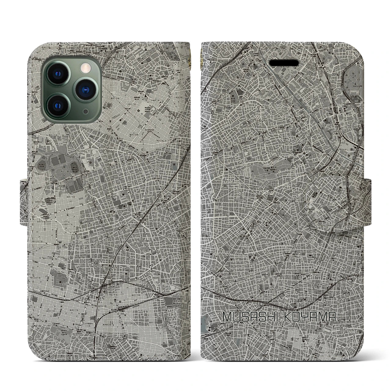 【武蔵小山(東京都)】地図柄iPhoneケース(手帳タイプ)モノトーン・iPhone 11 Pro 用