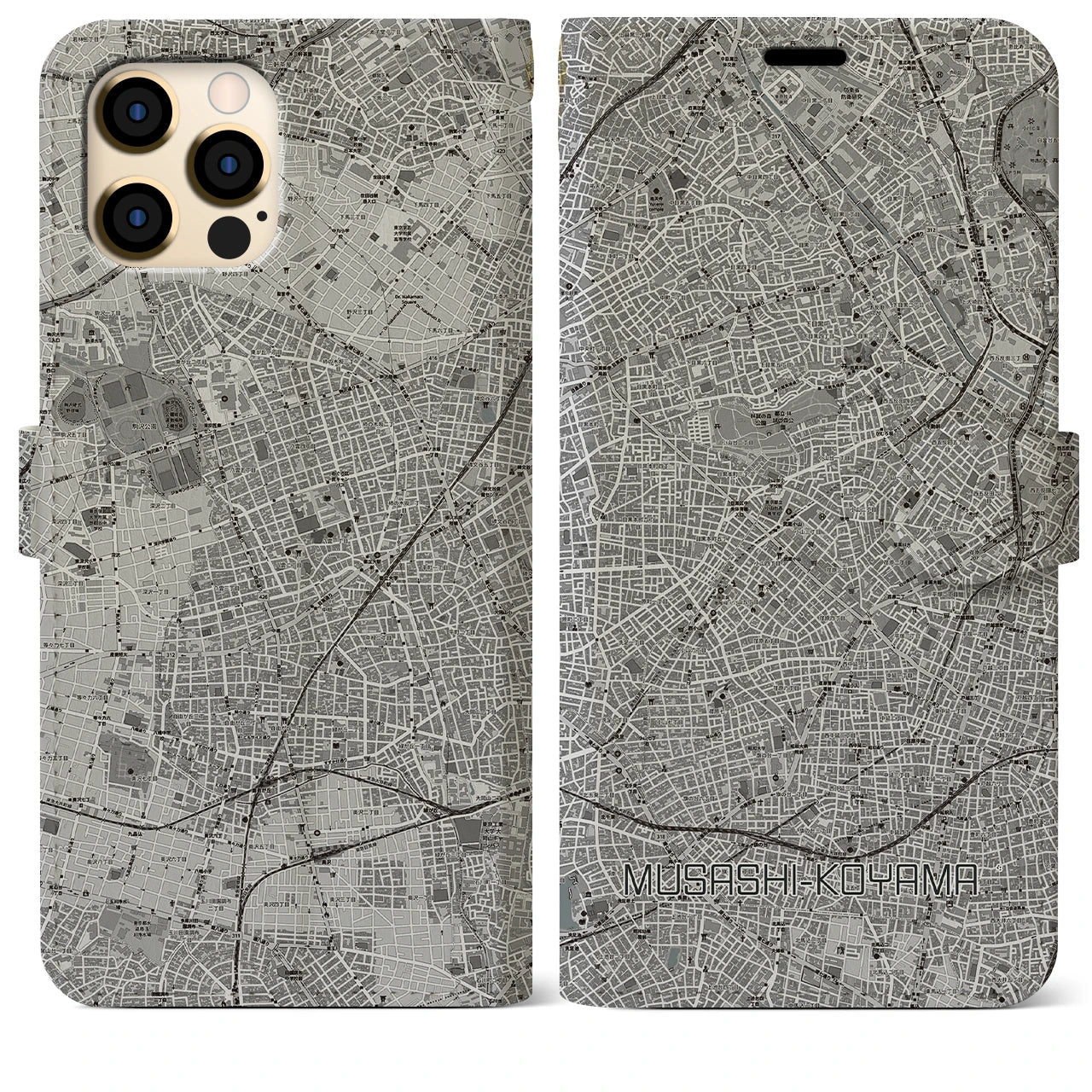 【武蔵小山(東京都)】地図柄iPhoneケース(手帳タイプ)モノトーン・iPhone 12 Pro Max 用