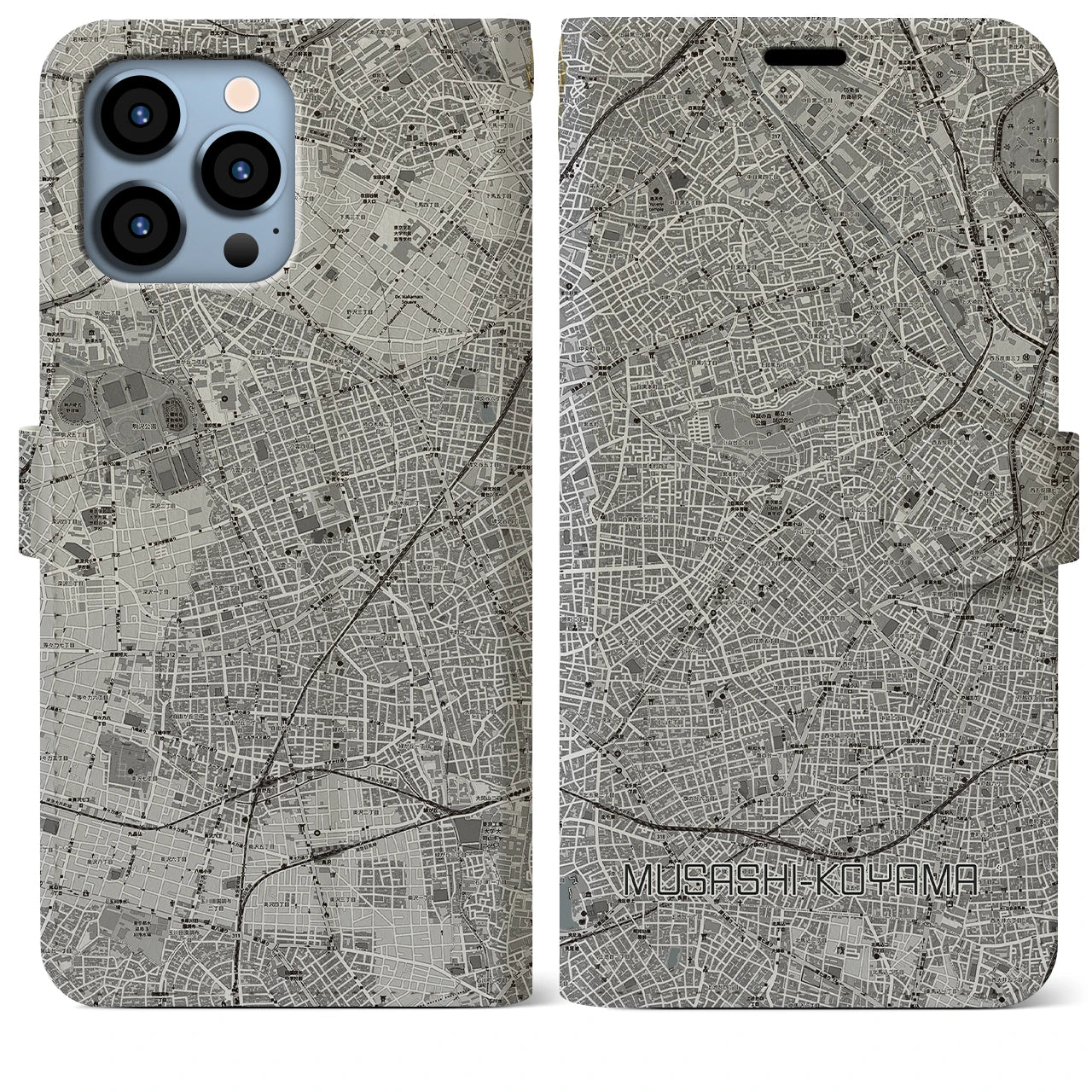 【武蔵小山(東京都)】地図柄iPhoneケース(手帳タイプ)モノトーン・iPhone 13 Pro Max 用