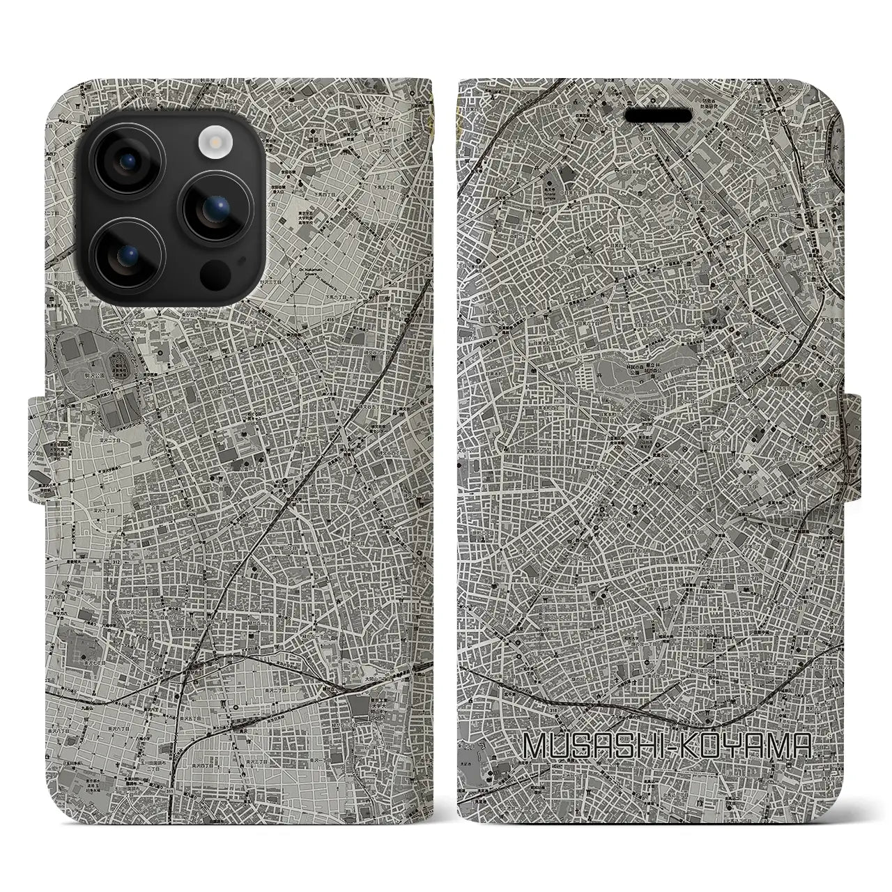 【武蔵小山(東京都)】地図柄iPhoneケース(手帳タイプ)モノトーン・iPhone 16 用
