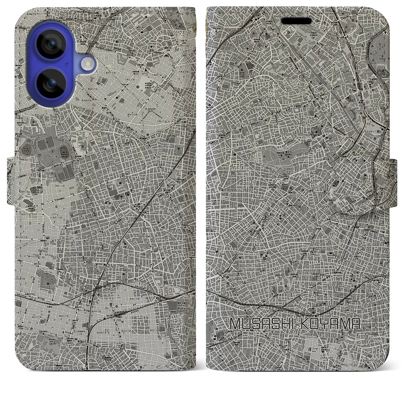 【武蔵小山(東京都)】地図柄iPhoneケース(手帳タイプ)モノトーン・iPhone 16 Pro Max 用