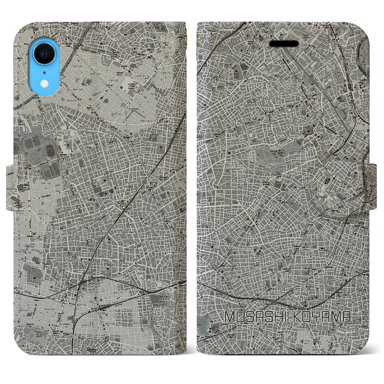 【武蔵小山(東京都)】地図柄iPhoneケース(手帳タイプ)モノトーン・iPhone XR 用