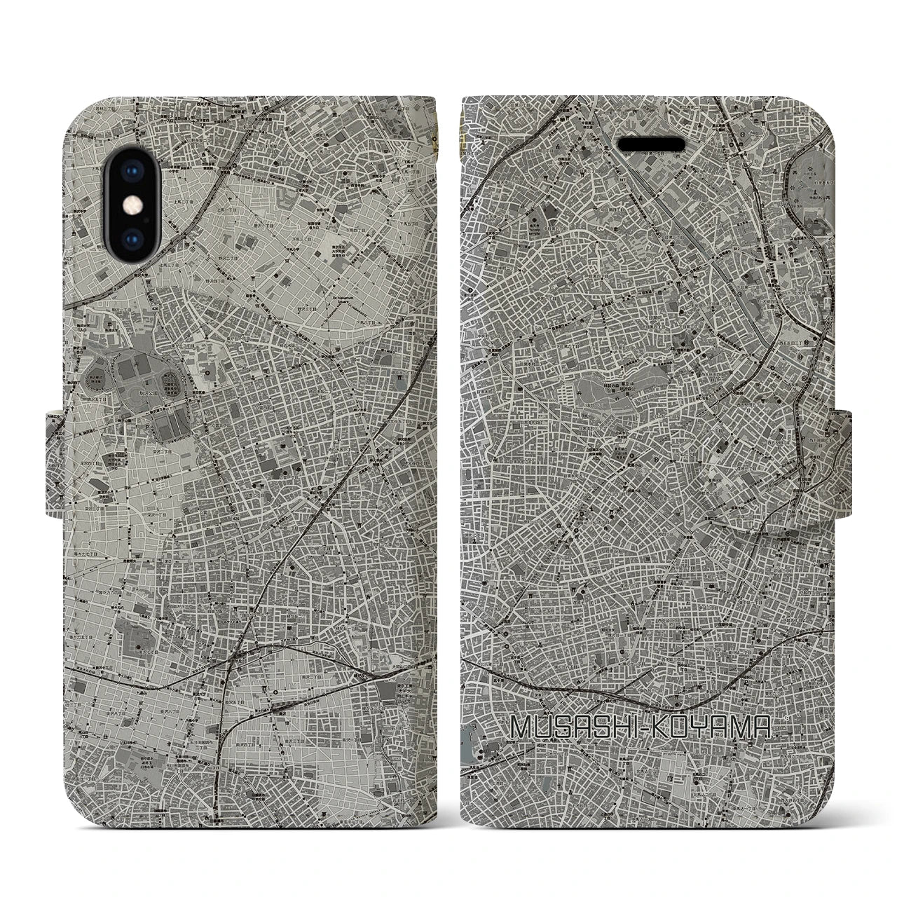 【武蔵小山(東京都)】地図柄iPhoneケース(手帳タイプ)モノトーン・iPhone XS / X 用