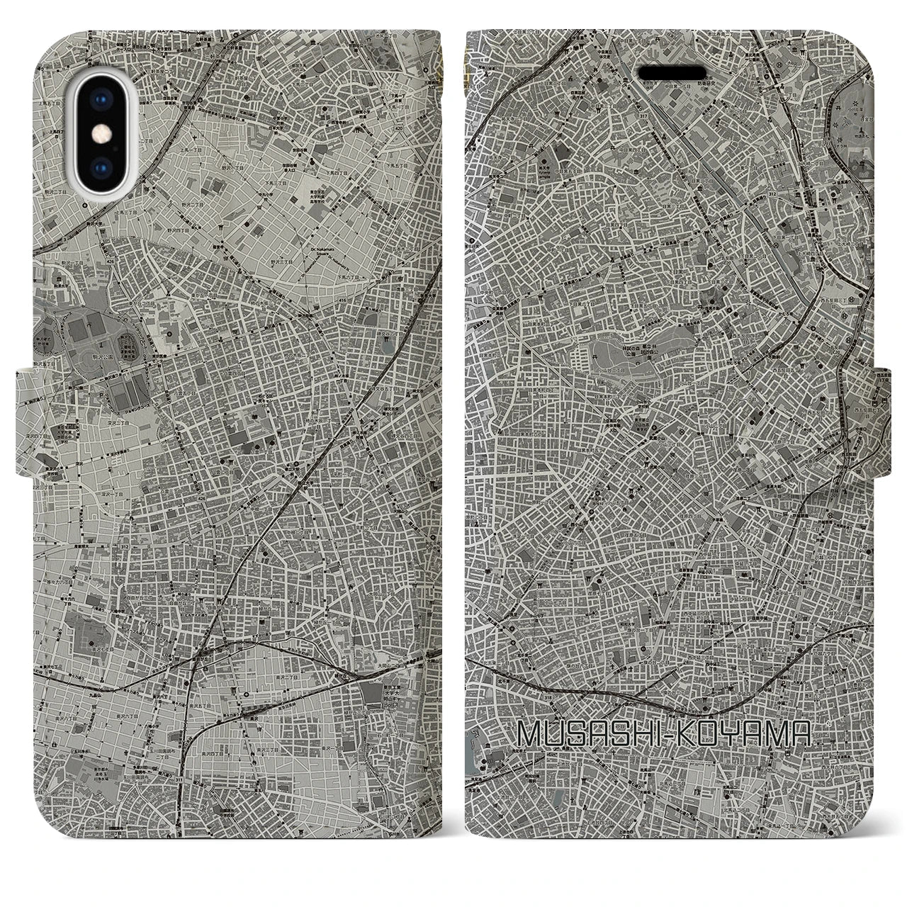 【武蔵小山(東京都)】地図柄iPhoneケース(手帳タイプ)モノトーン・iPhone XS Max 用