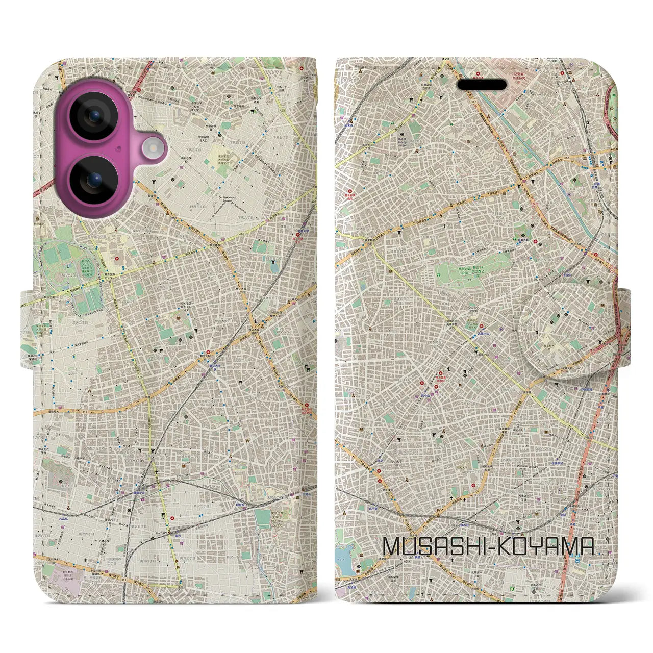 【武蔵小山(東京都)】地図柄iPhoneケース(手帳タイプ)ナチュラル・iPhone 16 Pro 用