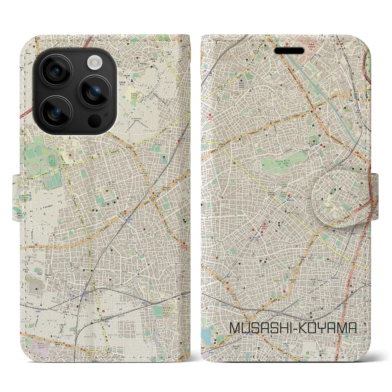 【武蔵小山(東京都)】地図柄iPhoneケース(手帳タイプ)ナチュラル・iPhone 16 用