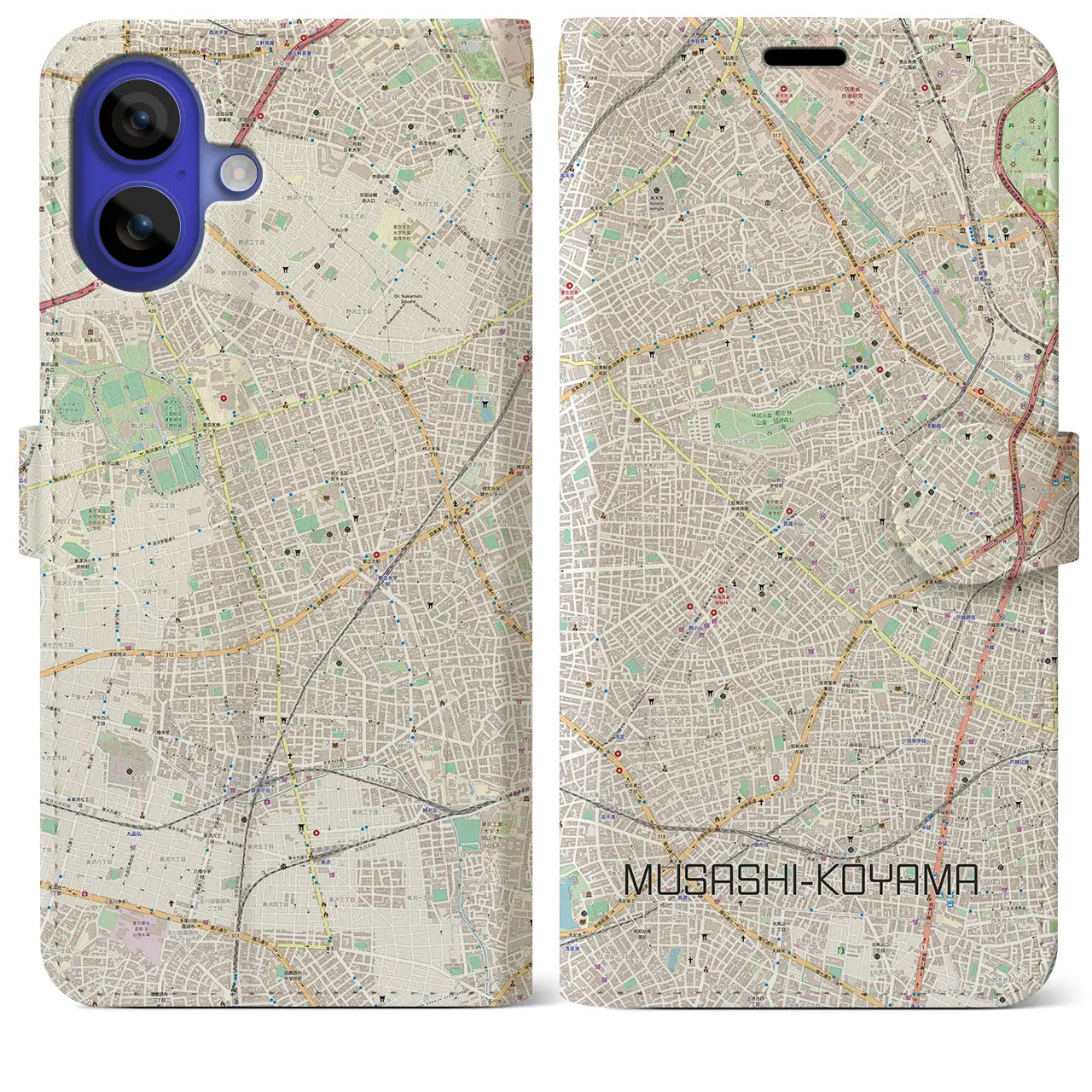 【武蔵小山(東京都)】地図柄iPhoneケース(手帳タイプ)ナチュラル・iPhone 16 Pro Max 用