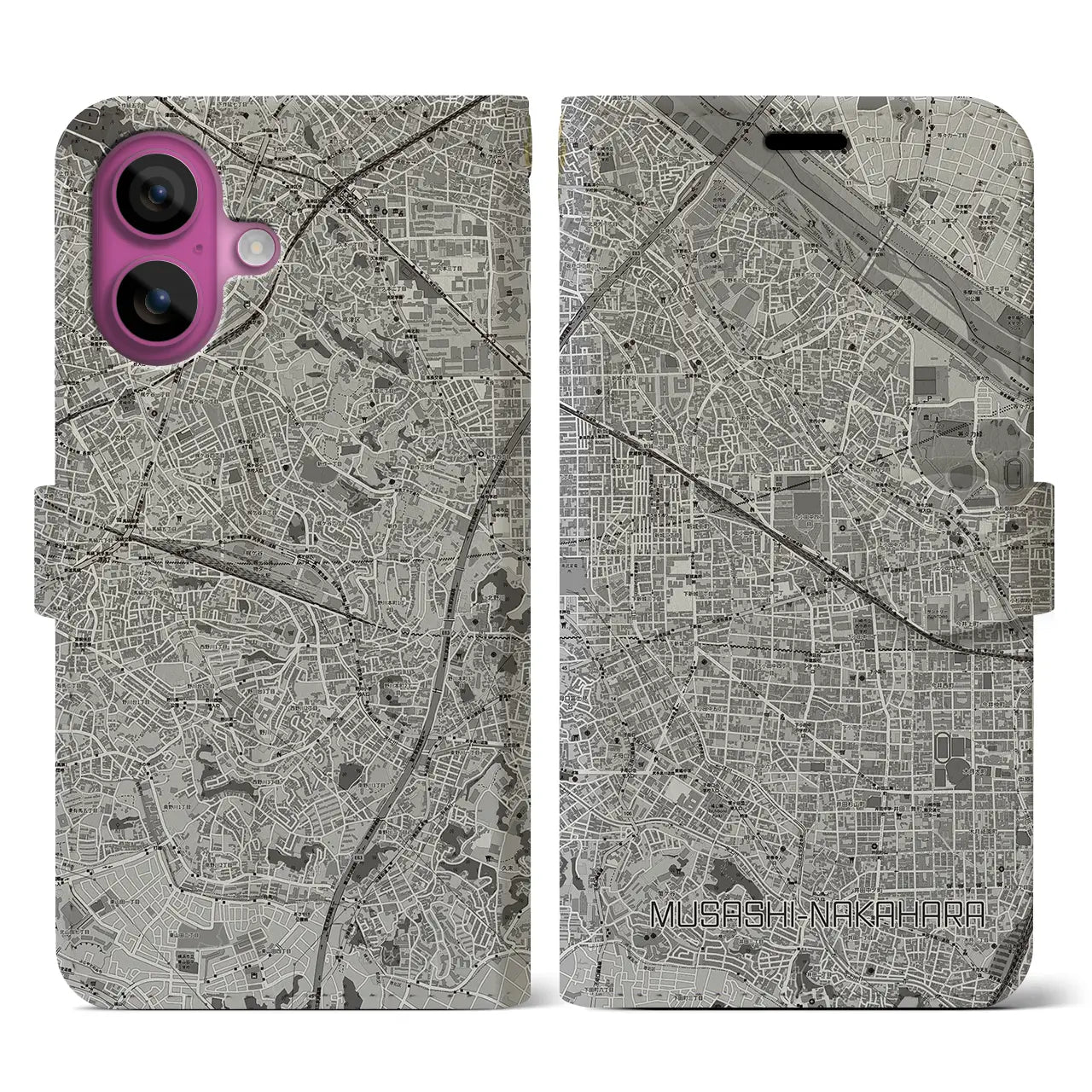 【武蔵中原(神奈川県)】地図柄iPhoneケース(手帳タイプ)