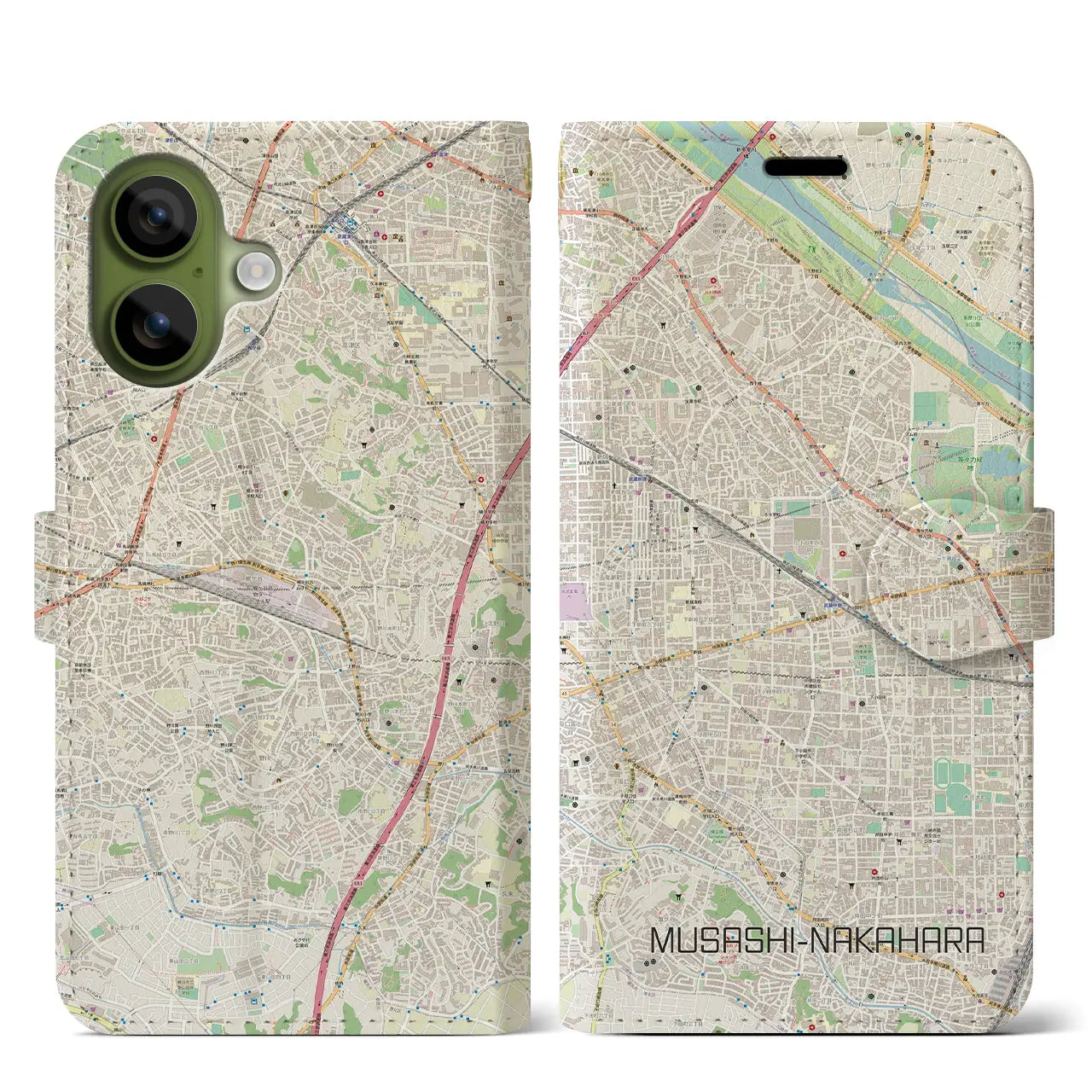 【武蔵中原(神奈川県)】地図柄iPhoneケース(手帳タイプ)