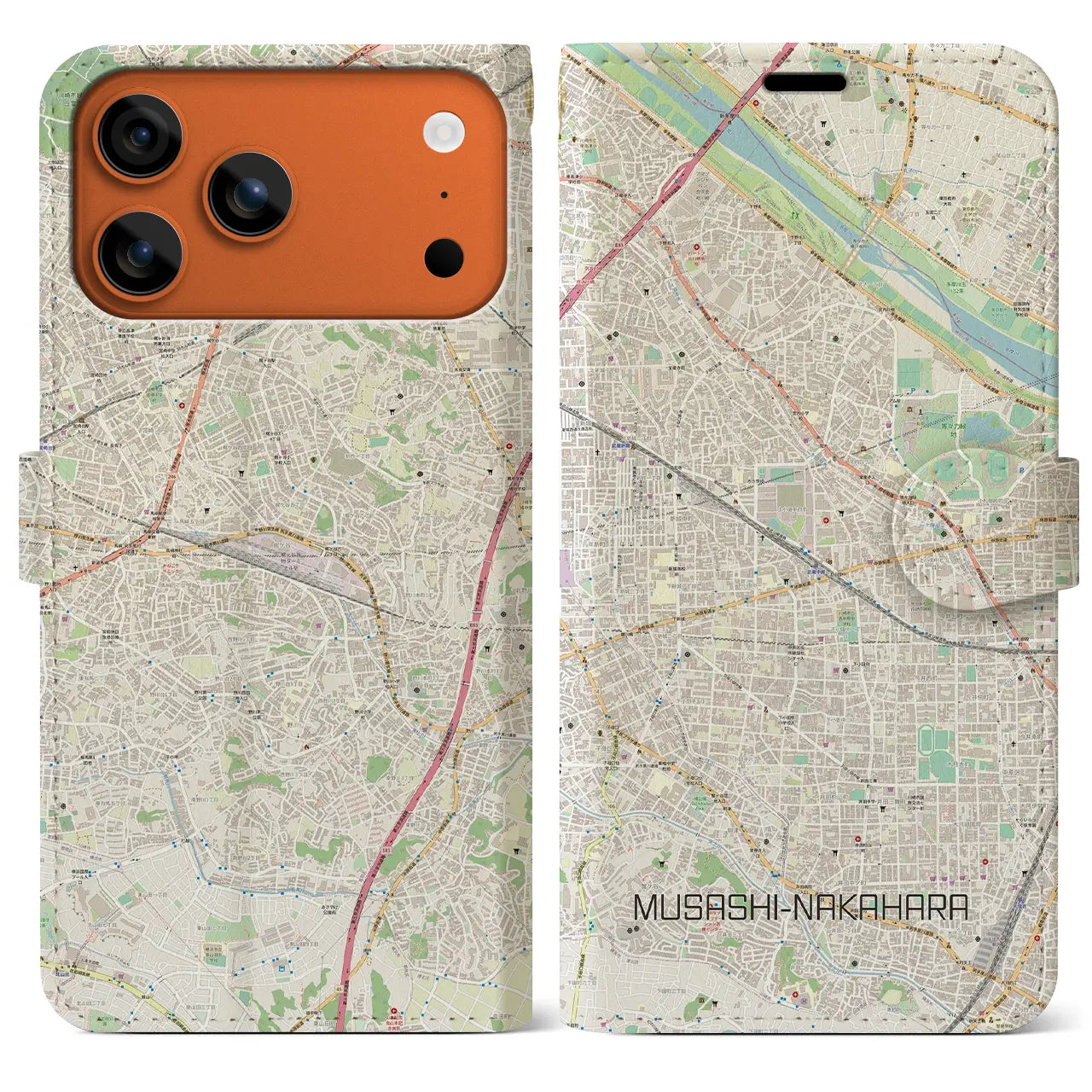 【武蔵中原(神奈川県)】地図柄iPhoneケース(手帳タイプ)