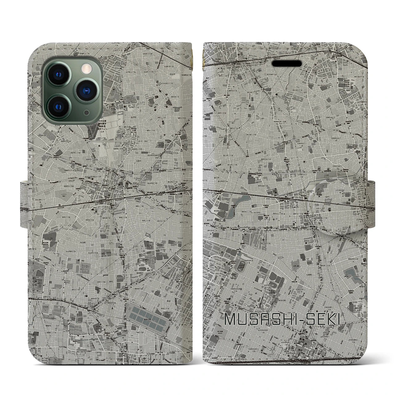 【武蔵関(東京都)】地図柄iPhoneケース(手帳タイプ)モノトーン・iPhone 11 Pro 用